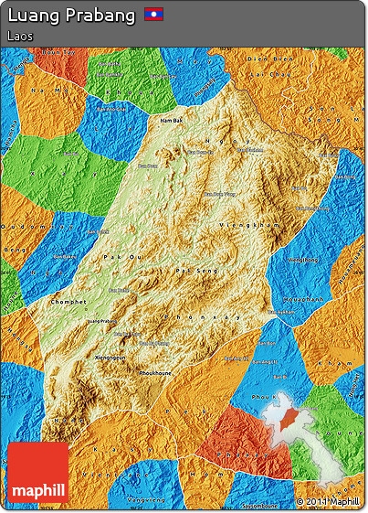 Physical Map of Luang Prabang, political outside