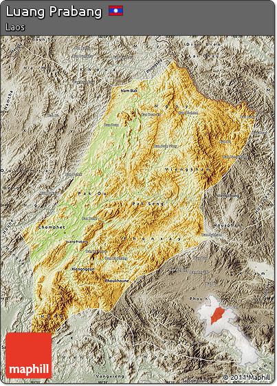 Physical Map of Luang Prabang, semi-desaturated