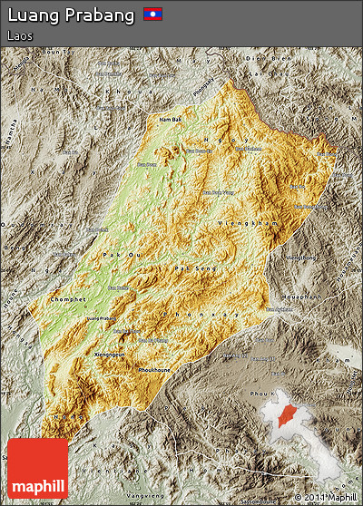 Physical Map of Luang Prabang, semi-desaturated