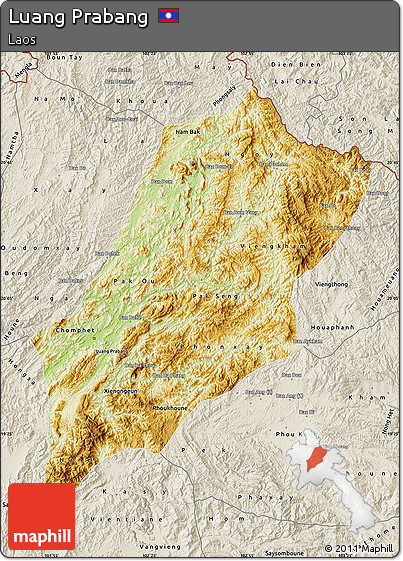 Physical Map of Luang Prabang, shaded relief outside