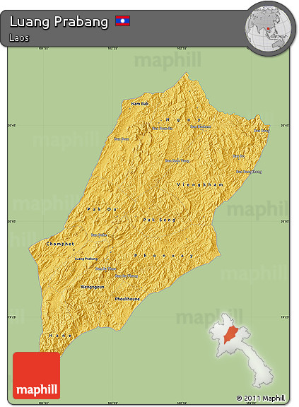 Savanna Style Map of Luang Prabang, single color outside