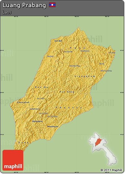 Savanna Style Map of Luang Prabang, single color outside