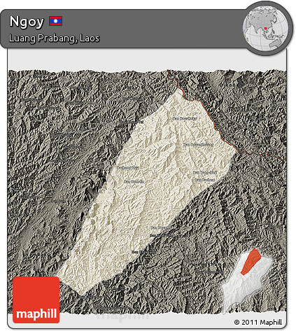 Shaded Relief 3D Map of Ngoy, darken