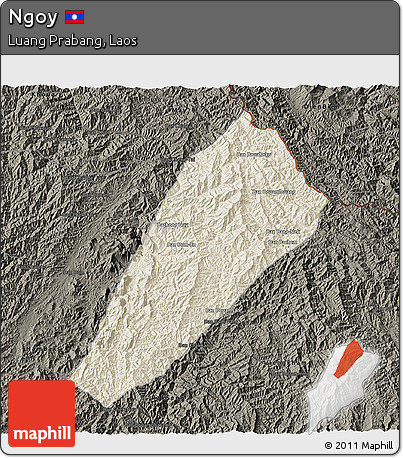 Shaded Relief 3D Map of Ngoy, darken