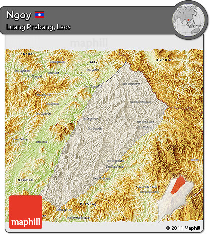 Shaded Relief 3D Map of Ngoy, physical outside