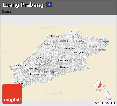 Classic Style Panoramic Map of Luang Prabang, single color outside