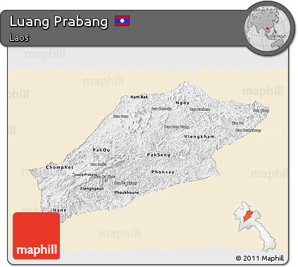 Classic Style Panoramic Map of Luang Prabang, single color outside