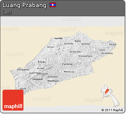 Classic Style Panoramic Map of Luang Prabang, single color outside
