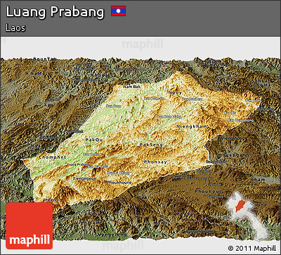 Physical Panoramic Map of Luang Prabang, darken