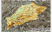Physical Panoramic Map of Luang Prabang, darken, semi-desaturated