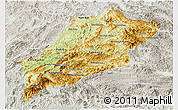 Physical Panoramic Map of Luang Prabang, lighten, semi-desaturated
