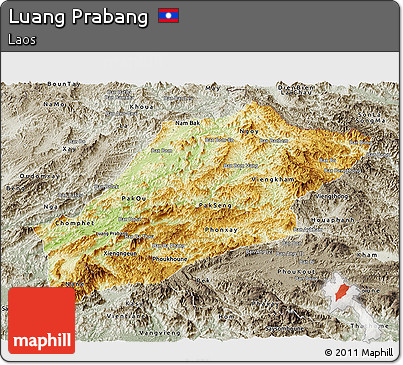 Physical Panoramic Map of Luang Prabang, semi-desaturated