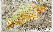 Physical Panoramic Map of Luang Prabang, semi-desaturated