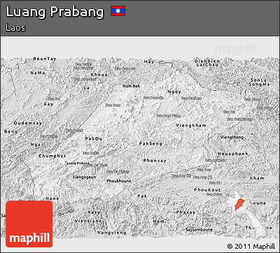 Silver Style Panoramic Map of Luang Prabang