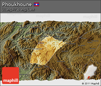 Physical 3D Map of Phoukhoune, darken