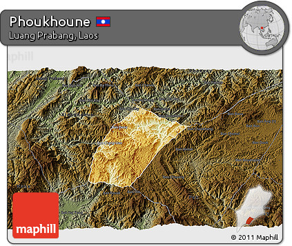 Physical 3D Map of Phoukhoune, darken