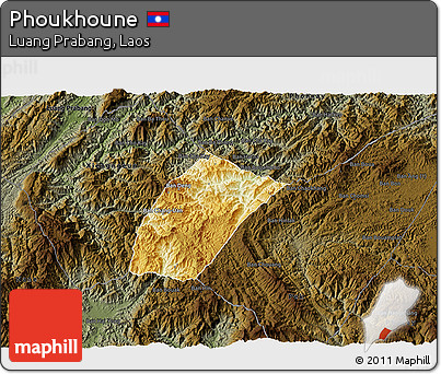 Physical 3D Map of Phoukhoune, darken