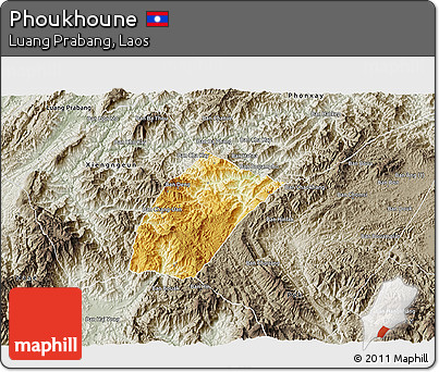 Physical 3D Map of Phoukhoune, semi-desaturated