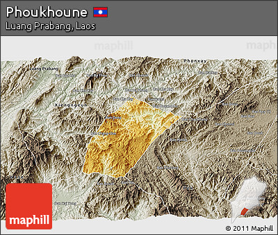 Physical 3D Map of Phoukhoune, semi-desaturated
