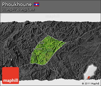 Satellite 3D Map of Phoukhoune, darken, desaturated