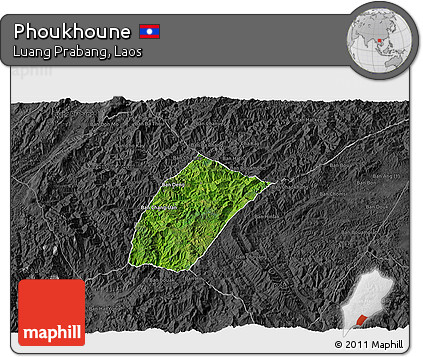 Satellite 3D Map of Phoukhoune, darken, desaturated