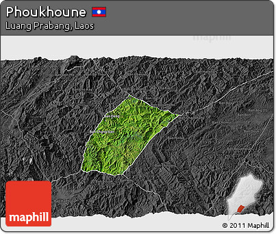 Satellite 3D Map of Phoukhoune, darken, desaturated
