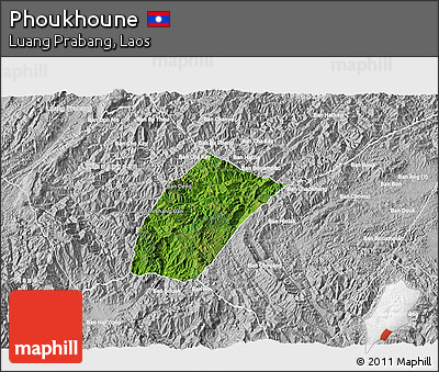 Satellite 3D Map of Phoukhoune, lighten, desaturated