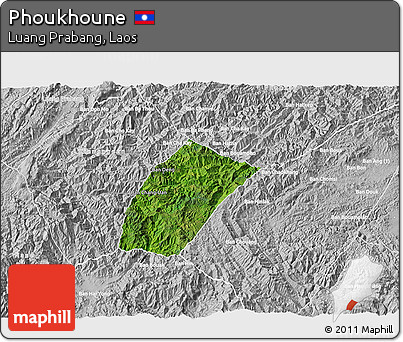Satellite 3D Map of Phoukhoune, lighten, desaturated