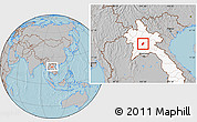 Gray Location Map of Phoukhoune, highlighted country, hill shading