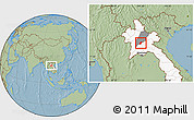 Savanna Style Location Map of Phoukhoune, highlighted country, highlighted parent region, hill shading