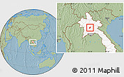Savanna Style Location Map of Phoukhoune, highlighted country, hill shading