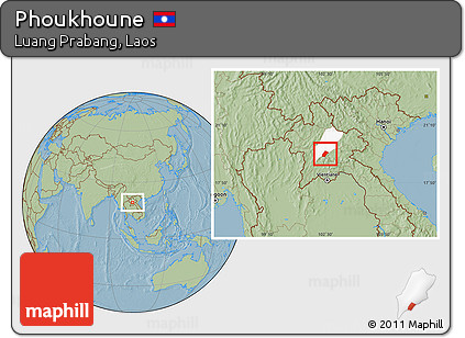 Savanna Style Location Map of Phoukhoune, highlighted parent region, hill shading