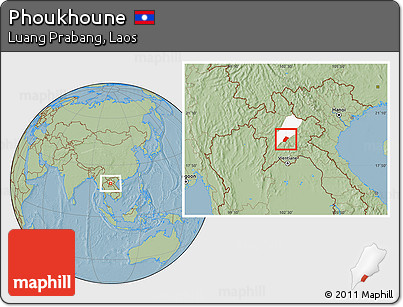 Savanna Style Location Map of Phoukhoune, highlighted parent region, hill shading
