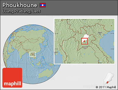 Savanna Style Location Map of Phoukhoune, highlighted parent region, hill shading