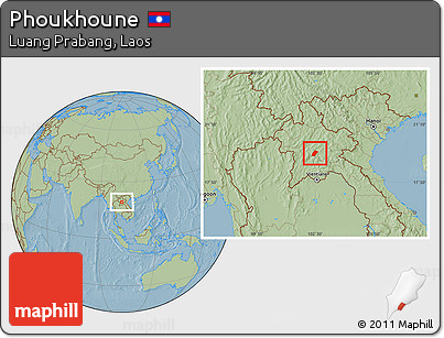 Savanna Style Location Map of Phoukhoune, hill shading