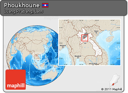 Shaded Relief Location Map of Phoukhoune, highlighted country, highlighted parent region, within the entire country