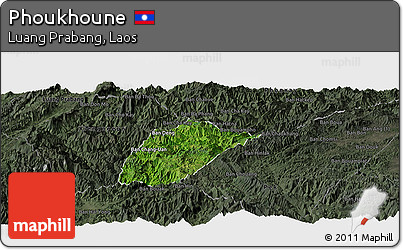 Satellite Panoramic Map of Phoukhoune, darken, semi-desaturated