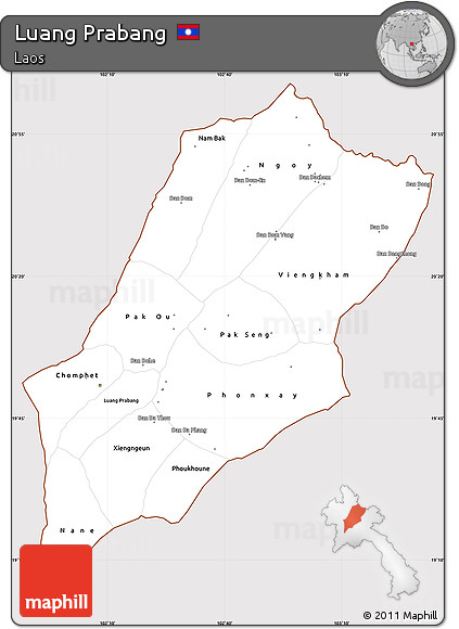 Classic Style Simple Map of Luang Prabang, cropped outside