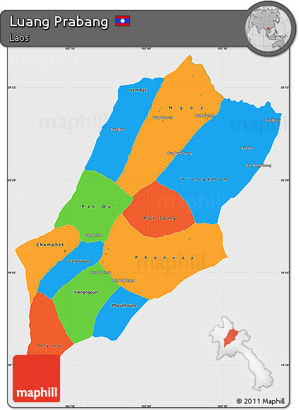 Political Simple Map of Luang Prabang, single color outside