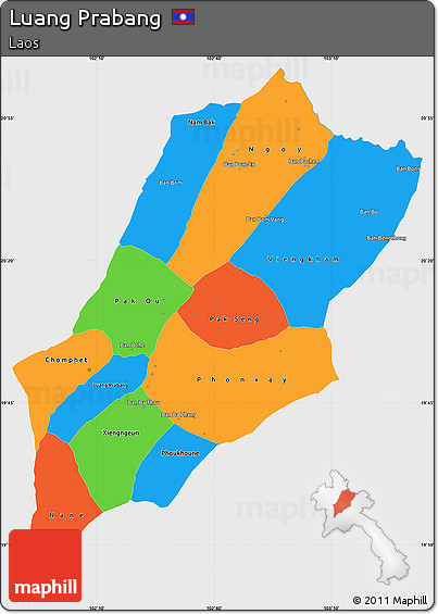 Political Simple Map of Luang Prabang, single color outside