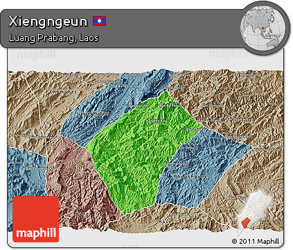 Political 3D Map of Xiengngeun, semi-desaturated