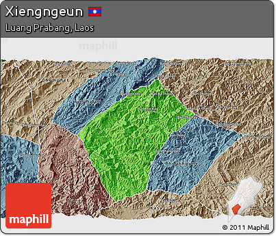 Political 3D Map of Xiengngeun, semi-desaturated