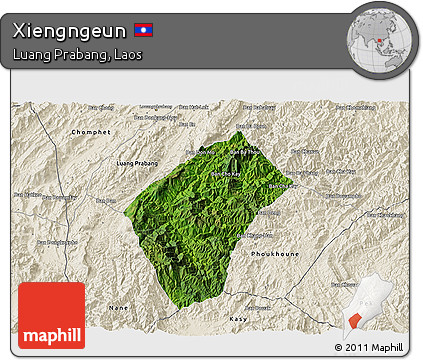 Satellite 3D Map of Xiengngeun, shaded relief outside
