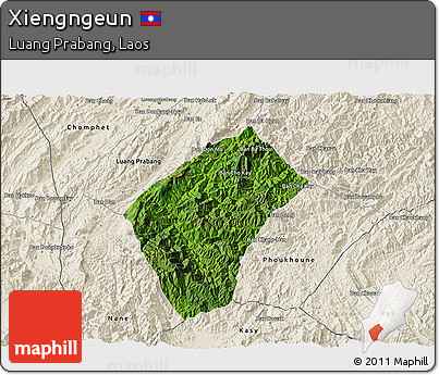 Satellite 3D Map of Xiengngeun, shaded relief outside