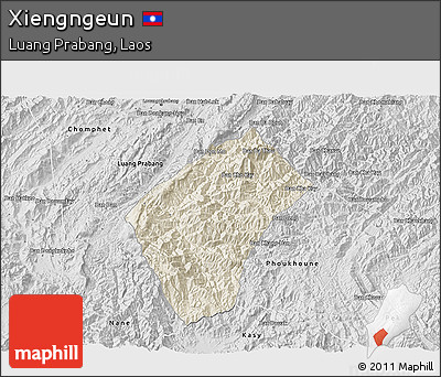 Shaded Relief 3D Map of Xiengngeun, desaturated
