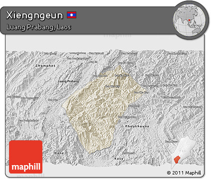 Shaded Relief 3D Map of Xiengngeun, desaturated