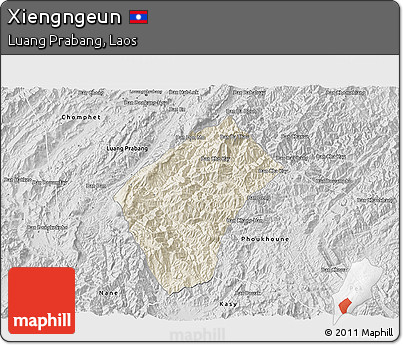 Shaded Relief 3D Map of Xiengngeun, desaturated