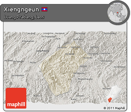 Shaded Relief 3D Map of Xiengngeun, semi-desaturated