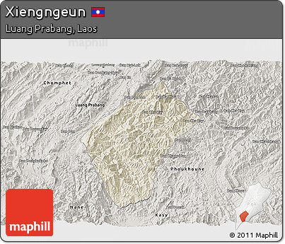 Shaded Relief 3D Map of Xiengngeun, semi-desaturated