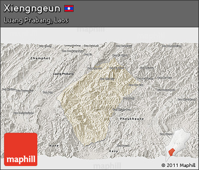 Shaded Relief 3D Map of Xiengngeun, semi-desaturated